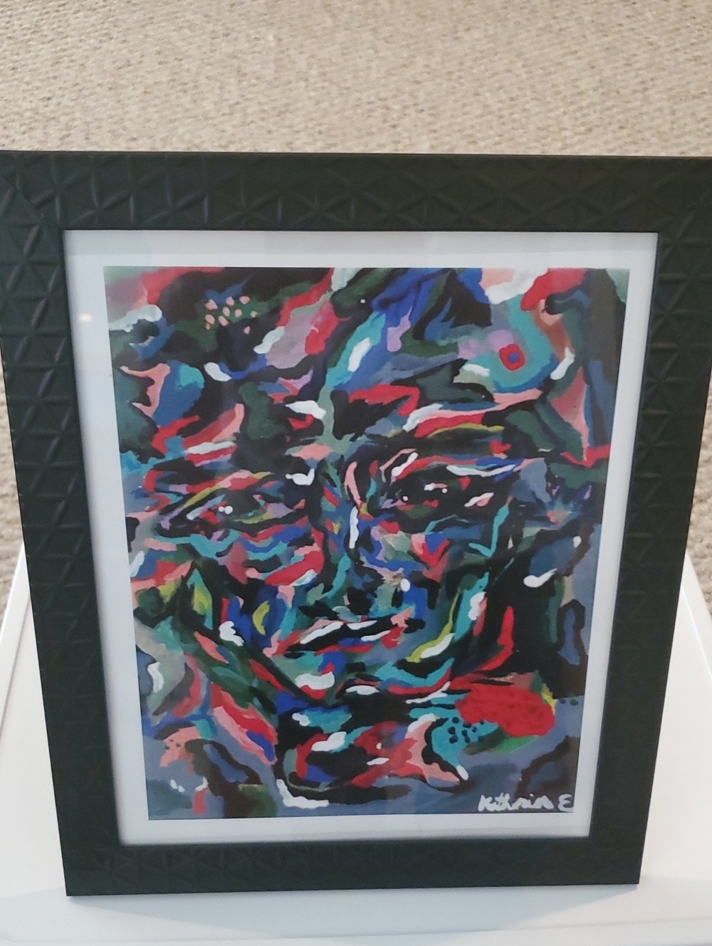 Abstract Multicolor Face Art Print in Black Frame